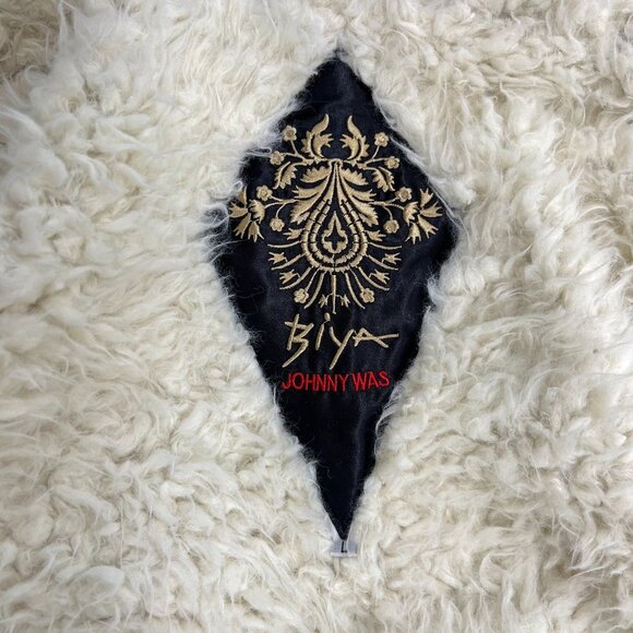 NWOT Johnny Was Sherpa Fur & Faux Suede Floral Coat Jacket Zipper Pockets Size L - Picture 9 of 13